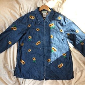 Vintage Sunflower Embroidered denim cover
